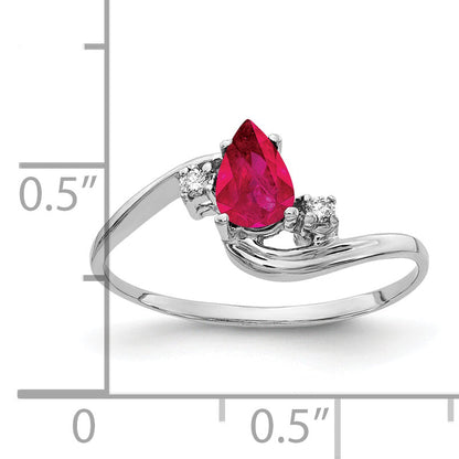 Solid 14k White Gold 6x4mm Pear Simulated Ruby VS CZ Ring
