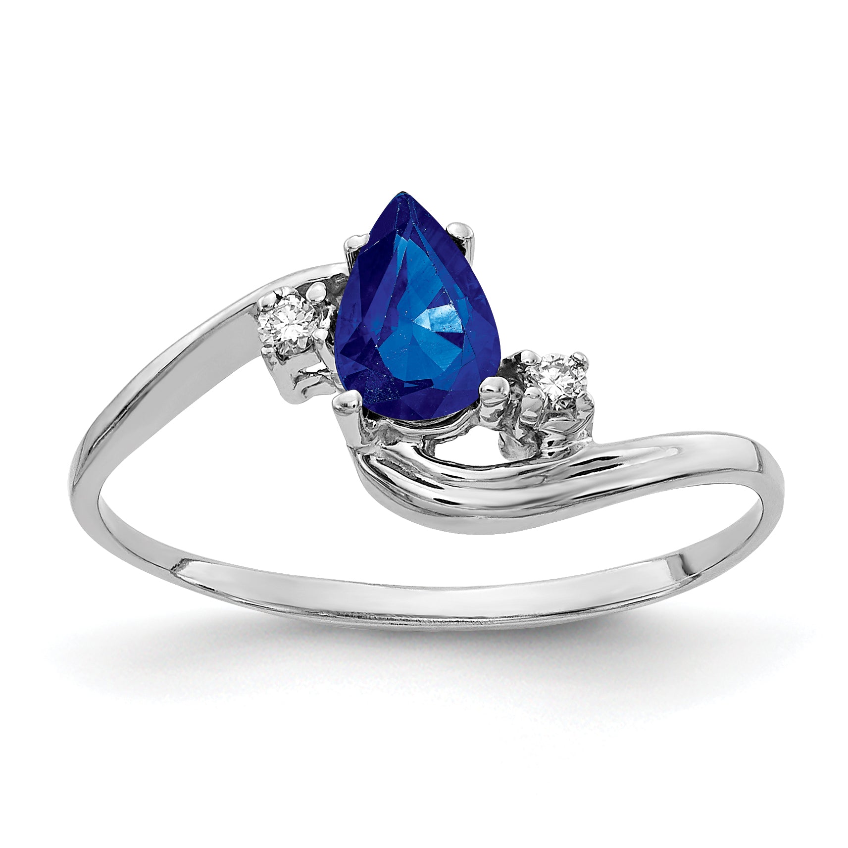 Solid 14k White Gold 6x4mm Pear Simulated Sapphire AAA CZ Ring