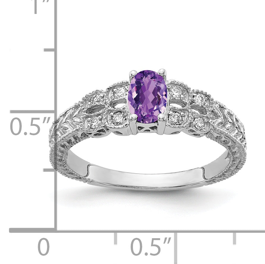 Solid 14k White Gold 6x4mm Oval Simulated Amethyst VS CZ Ring