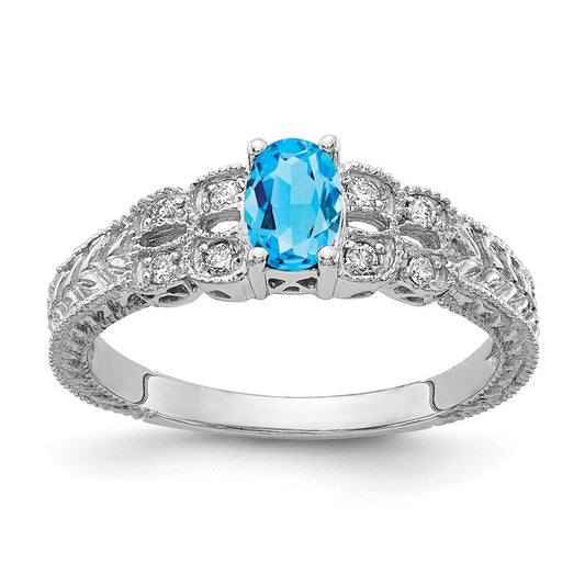 14k White Gold 6x4mm Oval Blue Topaz A Real Diamond ring