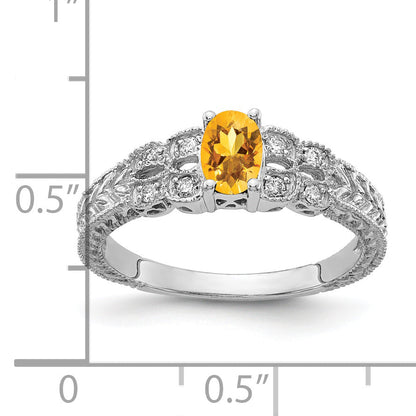 Solid 14k White Gold 6x4mm Oval Simulated Citrine AAA CZ Ring