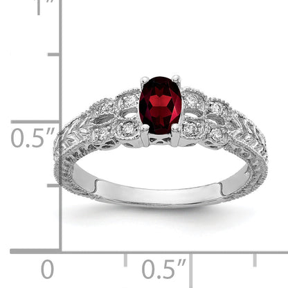Solid 14k White Gold 6x4mm Oval Simulated Garnet AAA CZ Ring