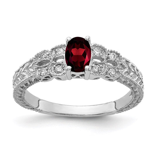 14k white gold 6x4mm oval garnet checker a real diamond ring y2065gc a