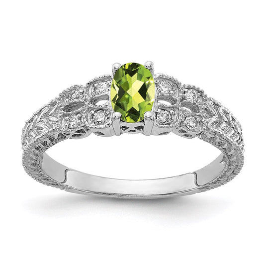 14k white gold 6x4mm oval peridot checker a real diamond ring y2065pc a