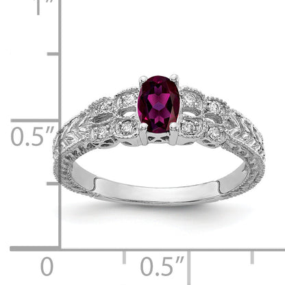 Solid 14k White Gold 6x4mm Oval Rhodolite Simulated Garnet AA CZ Ring