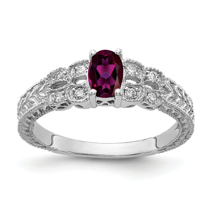 Solid 14k White Gold 6x4mm Oval Rhodolite Simulated Garnet AA CZ Ring