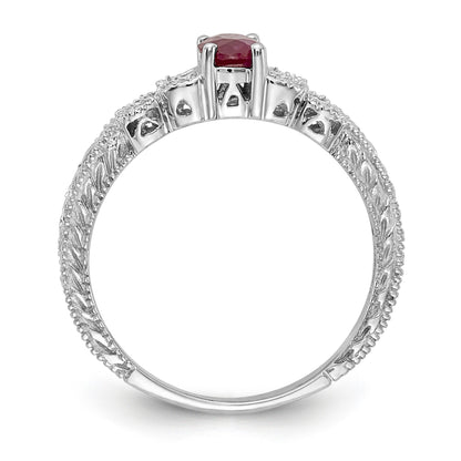 Solid 14k White Gold 6x4mm Oval Simulated Ruby AA CZ Ring