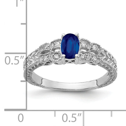 Solid 14k White Gold 6x4mm Oval Simulated Sapphire AA CZ Ring