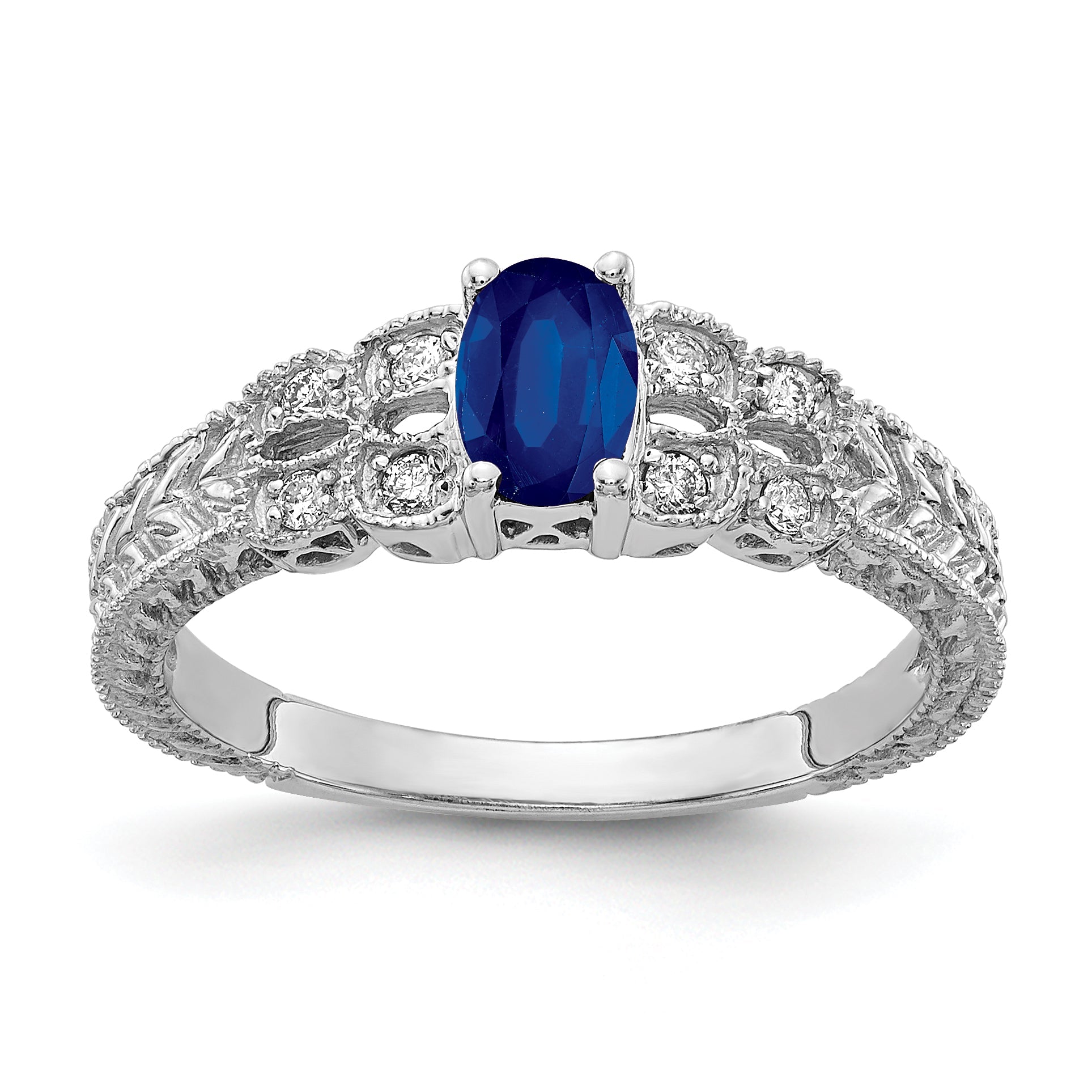 Solid 14k White Gold 6x4mm Oval Simulated Sapphire AA CZ Ring