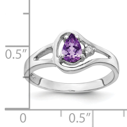 Solid 14k White Gold 6x4mm Pear Simulated Amethyst AAA CZ Ring