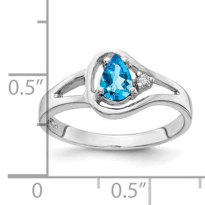Solid 14k White Gold 6x4mm Pear Simulated Blue Topaz VS CZ Ring