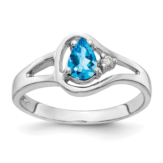 Solid 14k White Gold 6x4mm Pear Simulated Blue Topaz AA CZ Ring