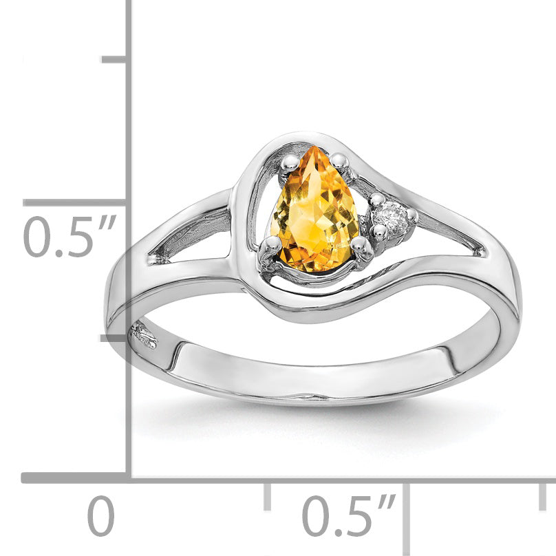 Solid 14k White Gold 6x4mm Pear Simulated Citrine AA CZ Ring