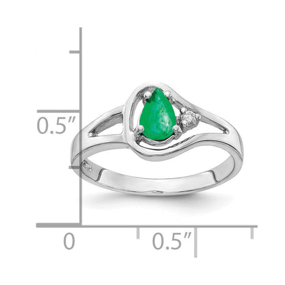 14k white gold 6x4mm pear emerald a real diamond ring y2071e a