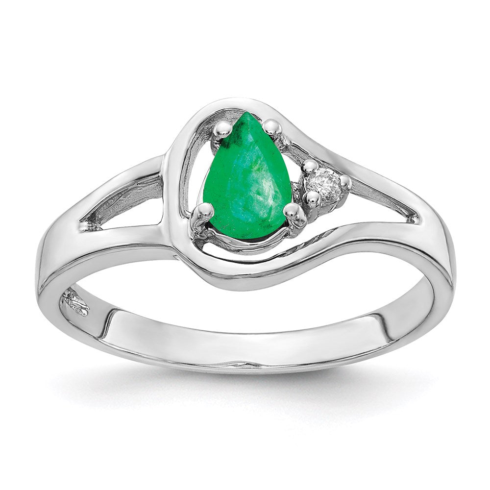 14k white gold 6x4mm pear emerald a real diamond ring y2071e a