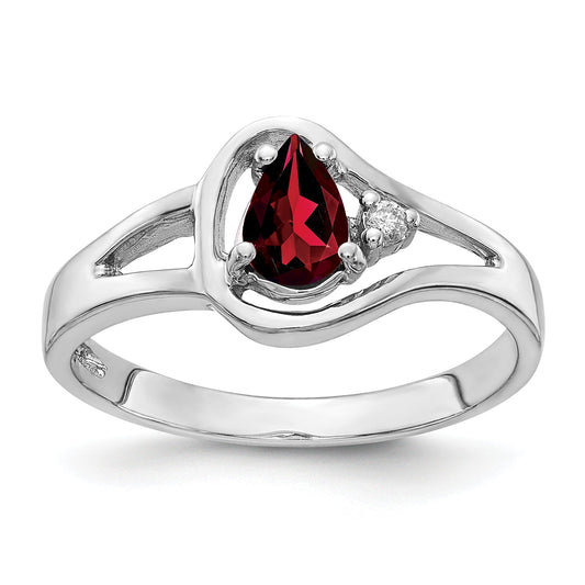 Solid 14k White Gold 6x4mm Pear Simulated Garnet AAA CZ Ring