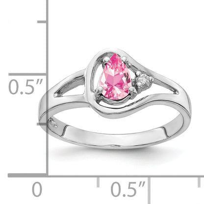 Solid 14k White Gold 6x4mm Pear Simulated Pink Tourmaline A CZ Ring