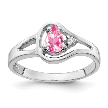 Solid 14k White Gold 6x4mm Pear Simulated Pink Tourmaline A CZ Ring