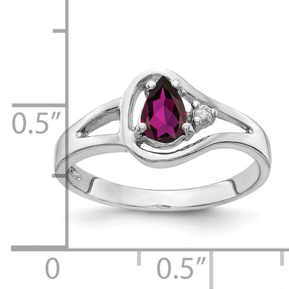 Solid 14k White Gold 6x4mm Pear Rhodolite Simulated Garnet VS CZ Ring
