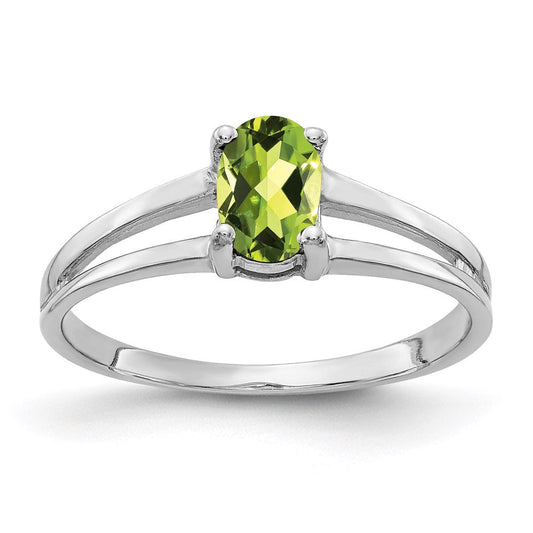 14k white gold 6x4mm oval peridot checker ring y2074pc