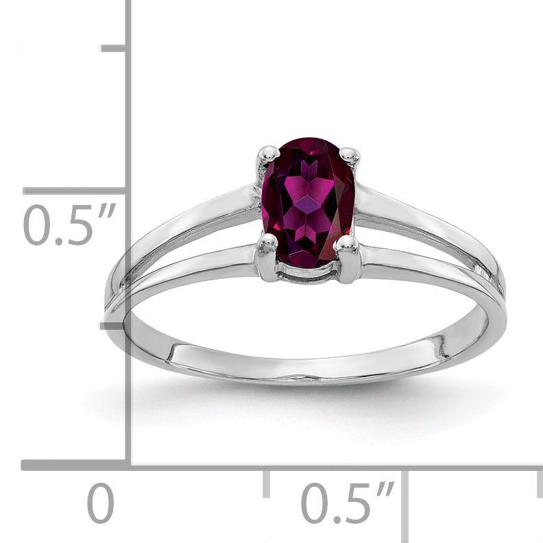 Solid 14k White Gold 6x4mm Oval Rhodolite Simulated Garnet Ring