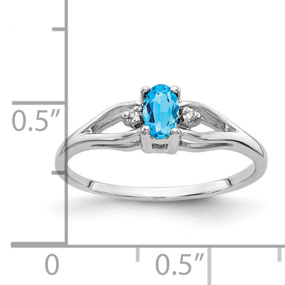 Solid 14k White Gold 5x3mm Oval Simulated Blue Topaz AAA CZ Ring