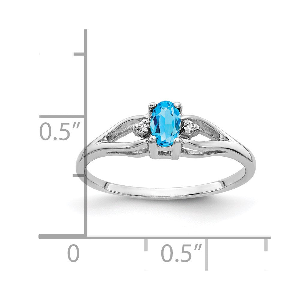 Solid 14k White Gold 5x3mm Oval Simulated Blue Topaz A CZ Ring