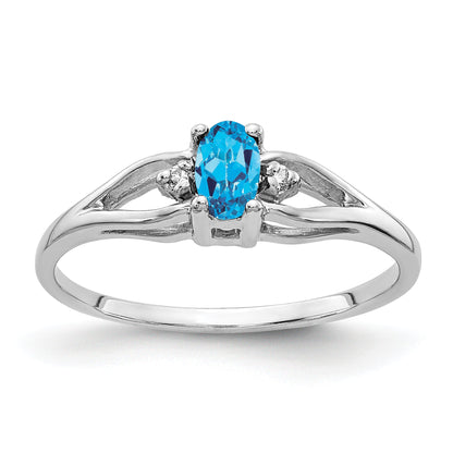 Solid 14k White Gold 5x3mm Oval Simulated Blue Topaz AA CZ Ring