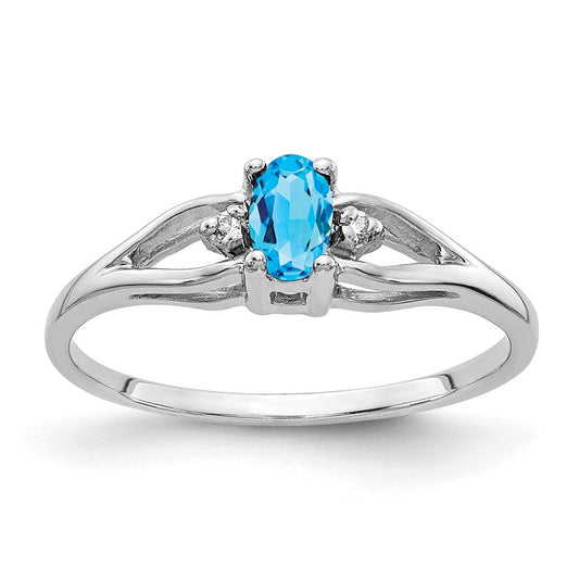 14k White Gold 5x3mm Oval Blue Topaz A Real Diamond ring