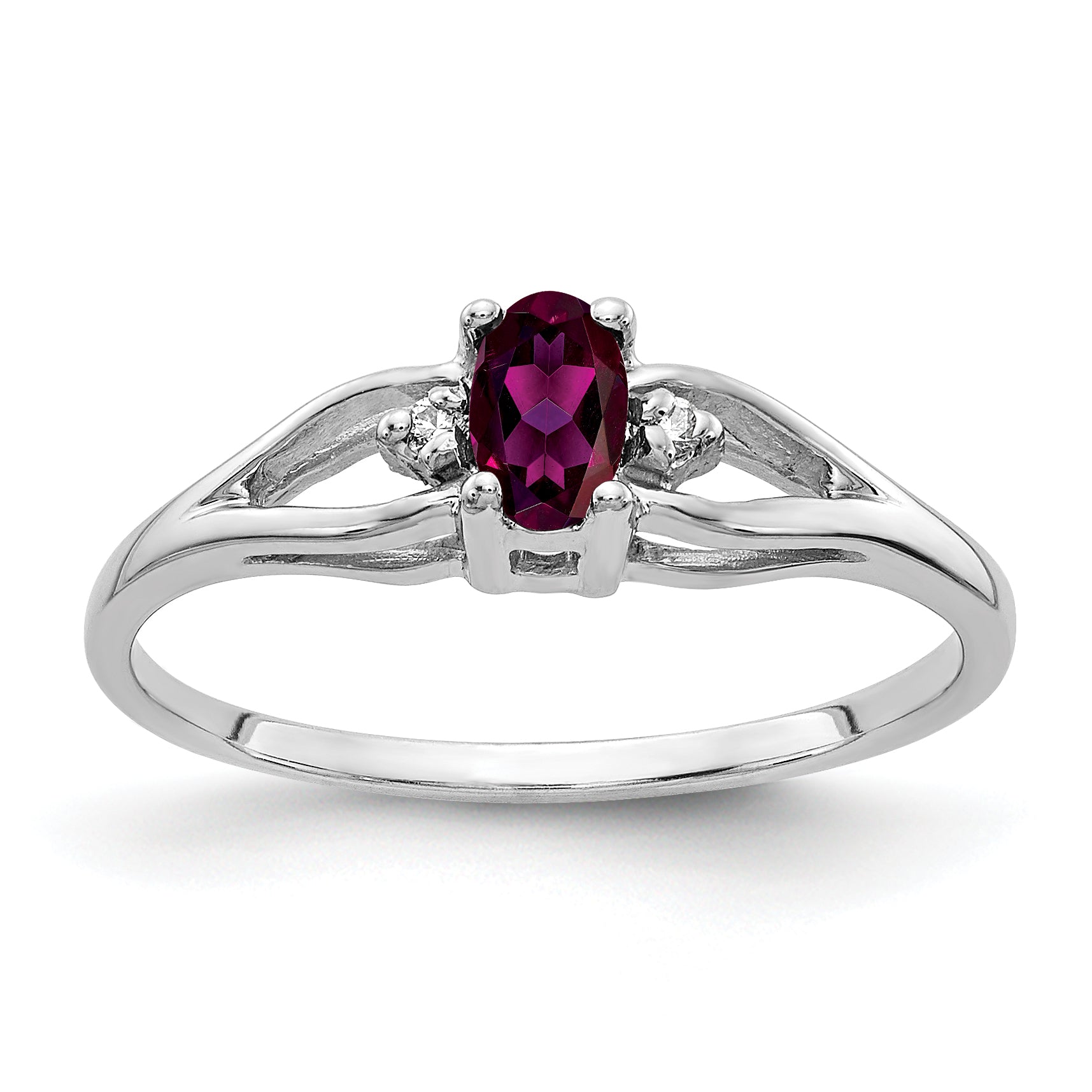 Solid 14k White Gold 5x3mm Oval Rhodolite Simulated Garnet AA CZ Ring