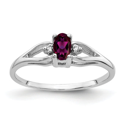 Solid 14k White Gold 5x3mm Oval Rhodolite Simulated Garnet AA CZ Ring