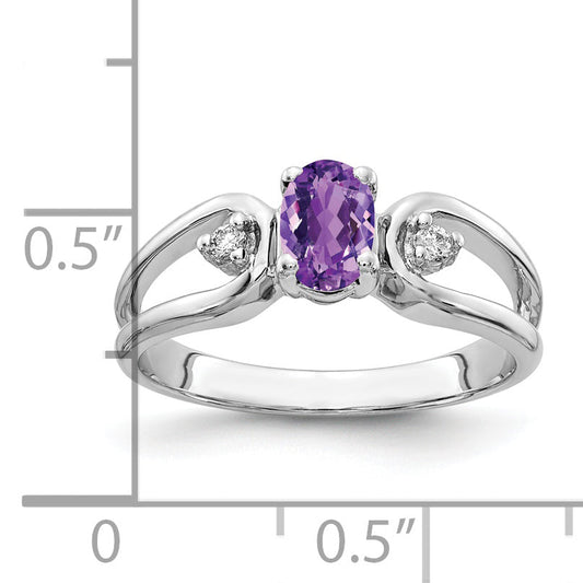 Solid 14k White Gold 6x4mm Oval Simulated Amethyst ChecKer AAA CZ Ring