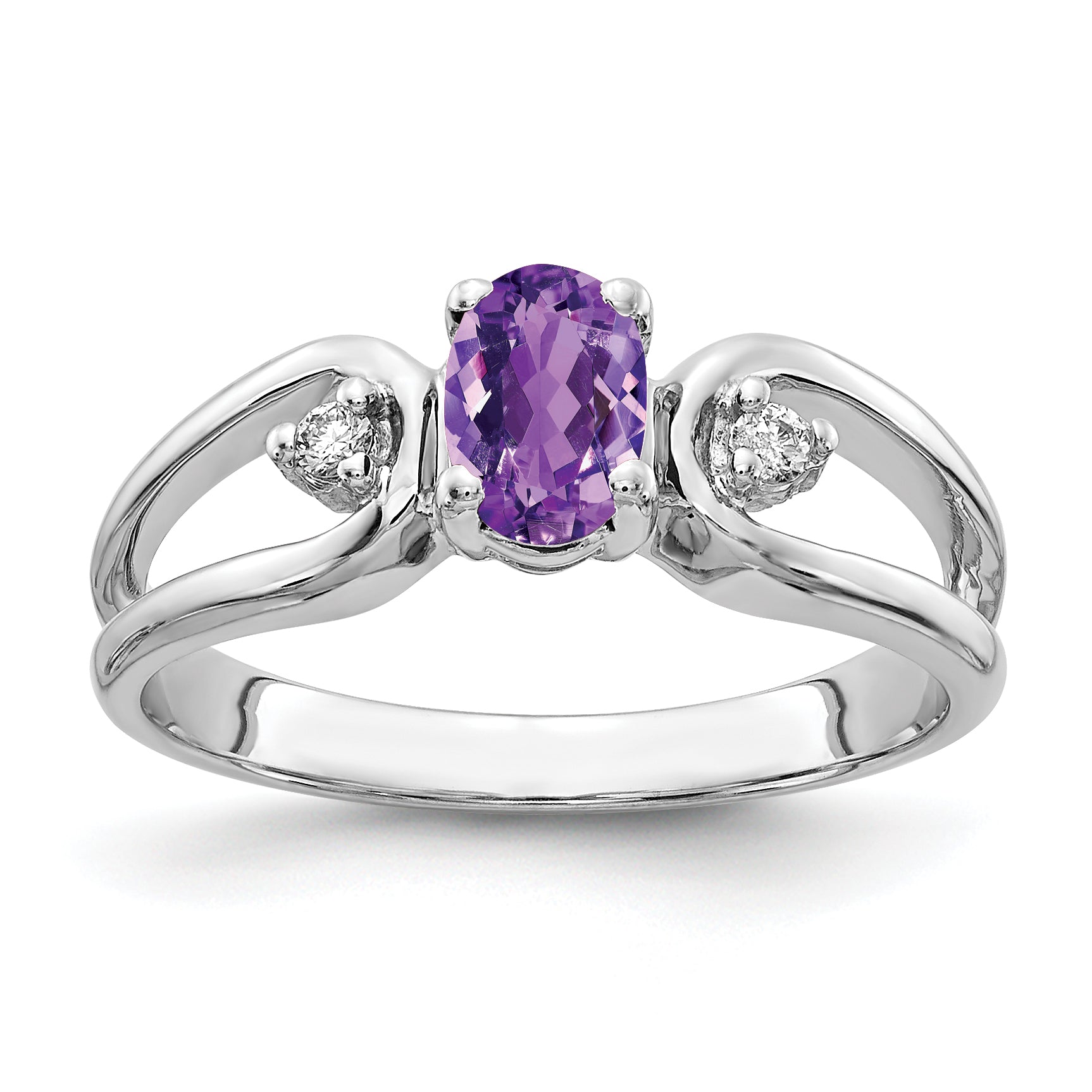 Solid 14k White Gold 6x4mm Oval Simulated Amethyst ChecKer VS CZ Ring