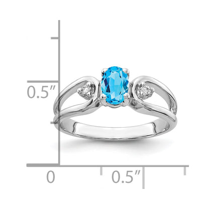 Solid 14k White Gold 6x4mm Oval Simulated Blue Topaz ChecKer A CZ Ring