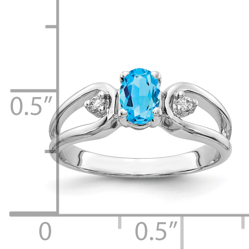 Solid 14k White Gold 6x4mm Oval Simulated Blue Topaz AAA CZ Ring