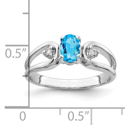Solid 14k White Gold 6x4mm Oval Simulated Blue Topaz AAA CZ Ring