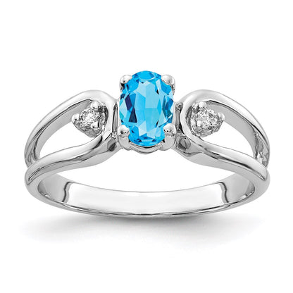 14k White Gold 6x4mm Oval Blue Topaz A Real Diamond ring