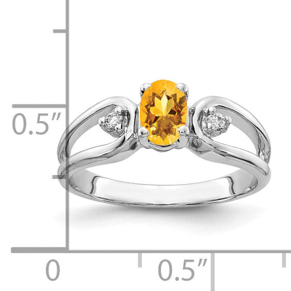 Solid 14k White Gold 6x4mm Oval Simulated Citrine AAA CZ Ring