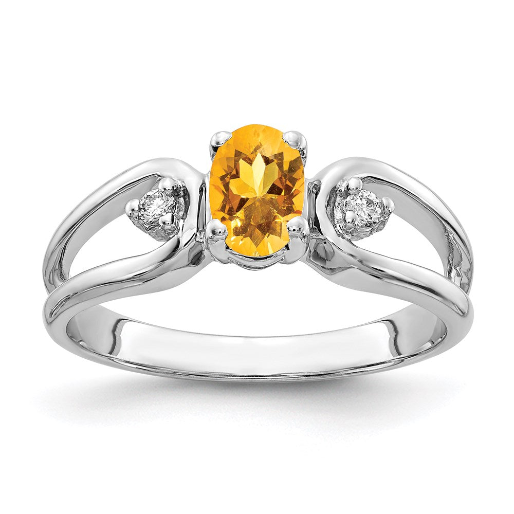 14k White Gold 6x4mm Oval Citrine A Real Diamond ring