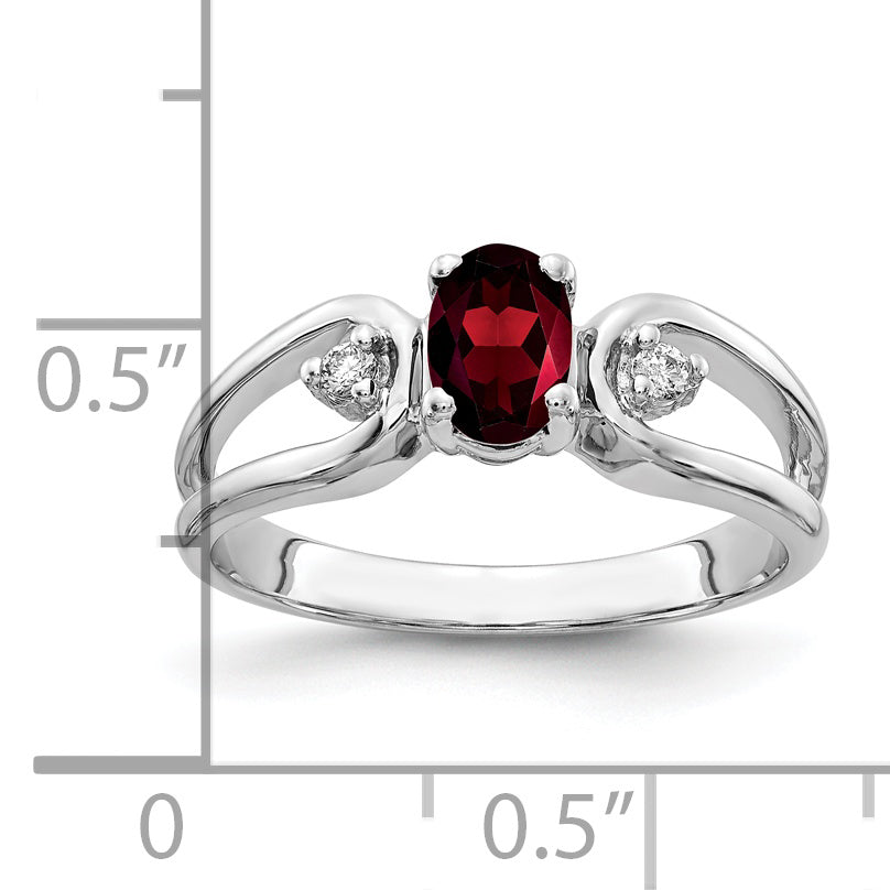 Solid 14k White Gold 6x4mm Oval Simulated Garnet ChecKer AA CZ Ring