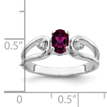 Solid 14k White Gold 6x4mm Oval Rhodolite Simulated Garnet AAA CZ Ring
