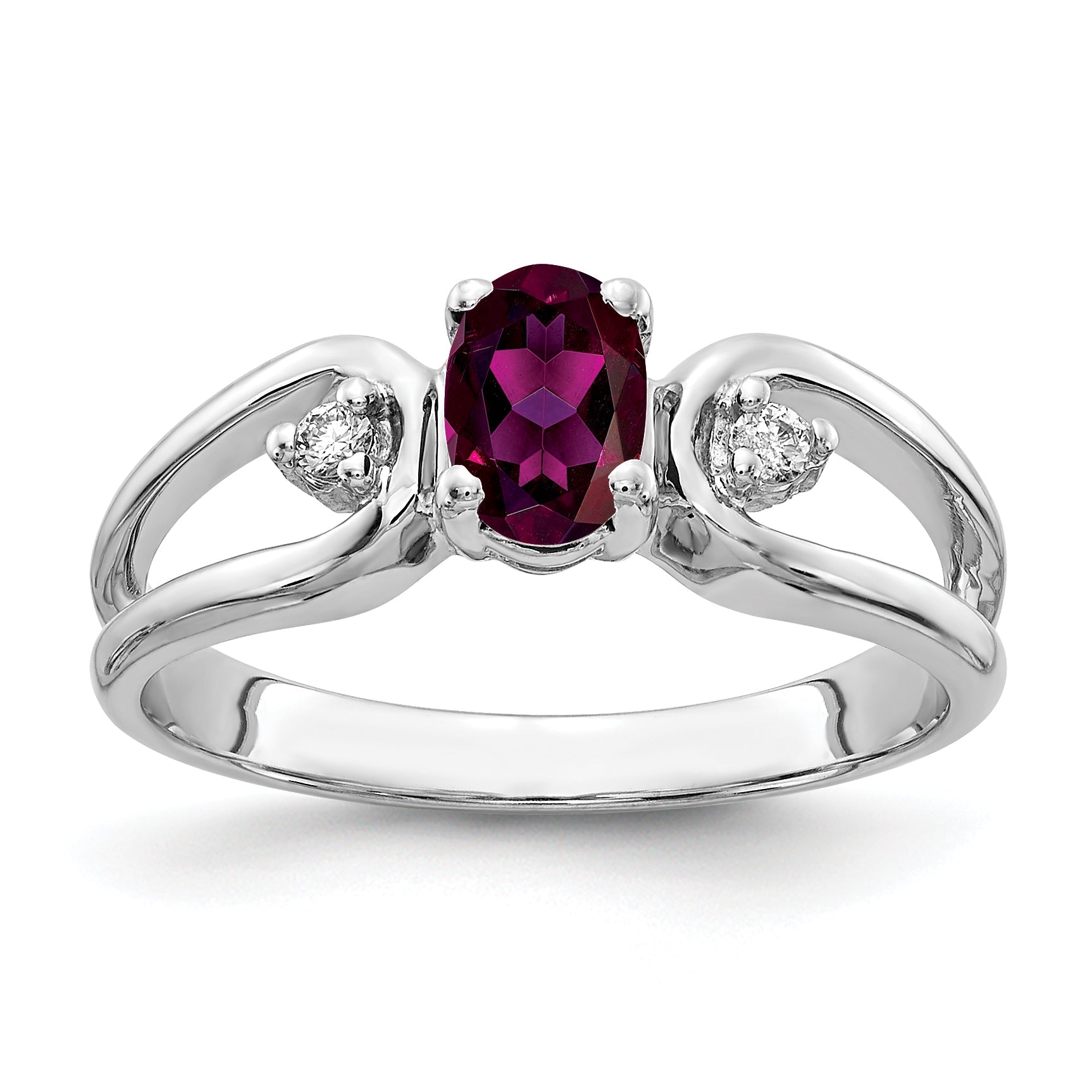 Solid 14k White Gold 6x4mm Oval Rhodolite Simulated Garnet AA CZ Ring