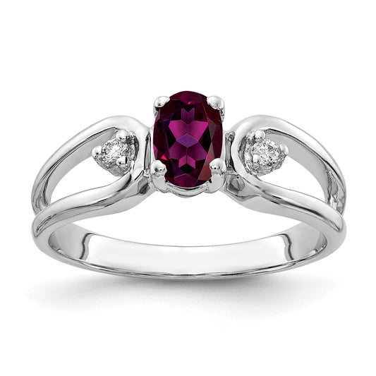 Solid 14k White Gold 6x4mm Oval Rhodolite Simulated Garnet AAA CZ Ring