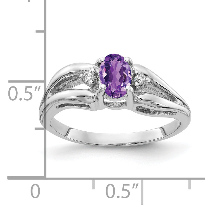 Solid 14k White Gold 6x4mm Oval Simulated Amethyst VS CZ Ring