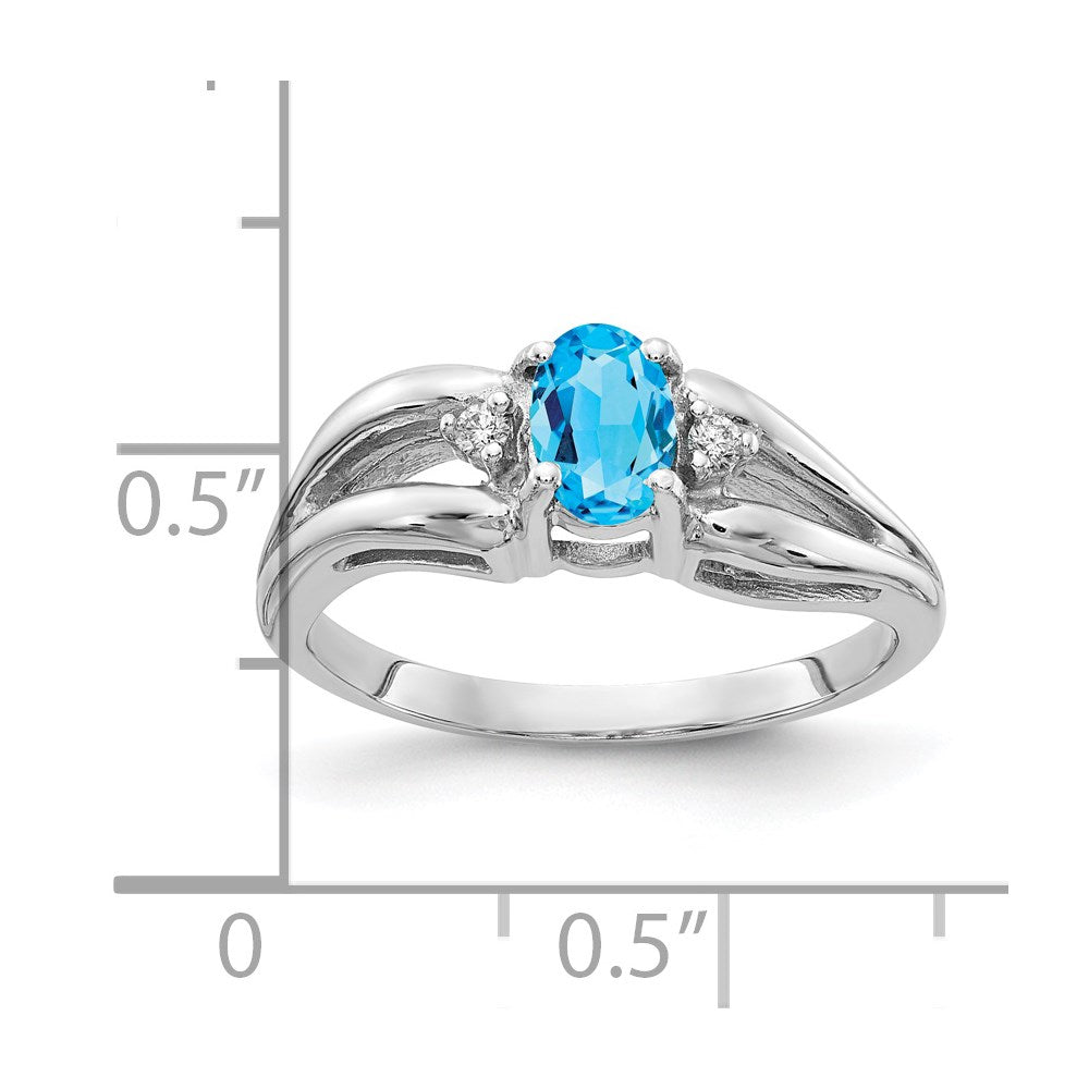 Solid 14k White Gold 6x4mm Oval Simulated Blue Topaz A CZ Ring