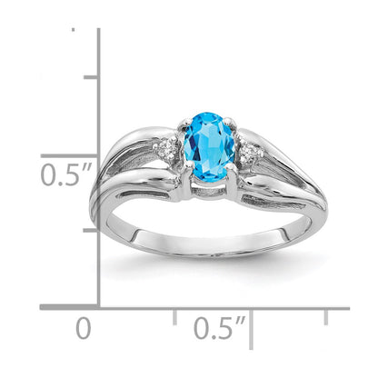 Solid 14k White Gold 6x4mm Oval Simulated Blue Topaz A CZ Ring