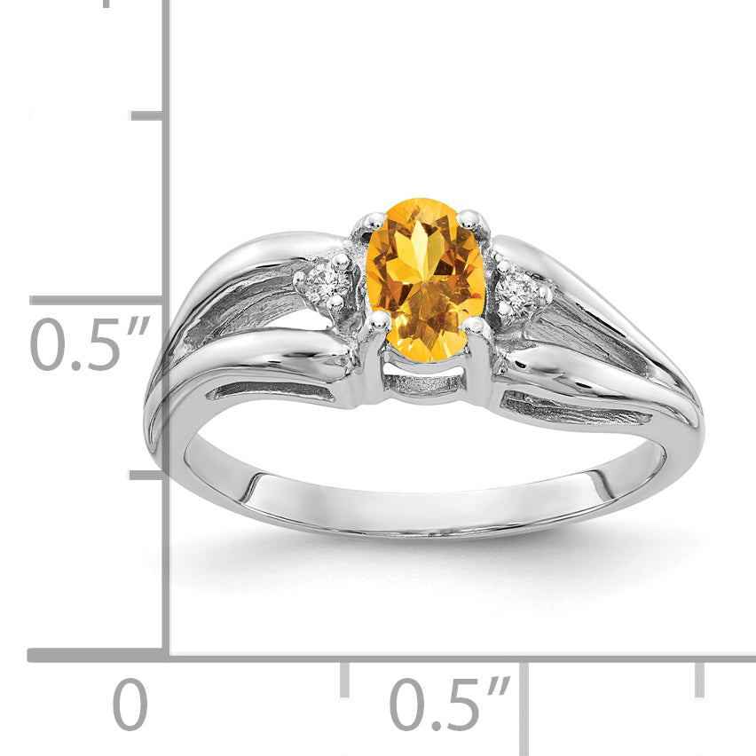 Solid 14k White Gold 6x4mm Oval Simulated Citrine VS CZ Ring