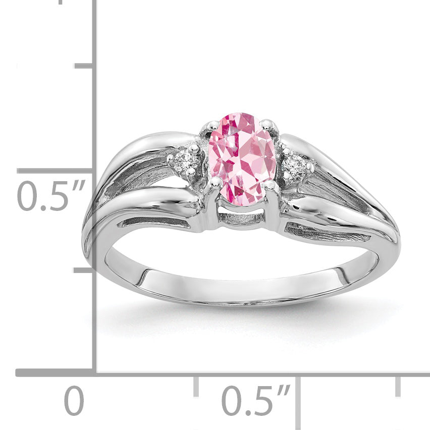 Solid 14k White Gold 6x4mm Oval Simulated Pink Tourmaline A CZ Ring