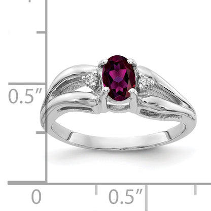 Solid 14k White Gold 6x4mm Oval Rhodolite Simulated Garnet AAA CZ Ring