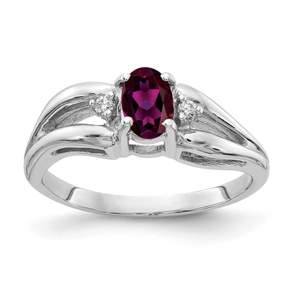 Solid 14k White Gold 6x4mm Oval Rhodolite Simulated Garnet AAA CZ Ring
